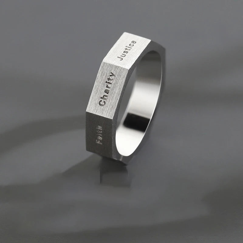 TrustDavis 925 Sterling Silver Men's Fashion Simple Seven Virtues Plain Ring for Men Birthday Father's Day Jewelry Gift DS4253