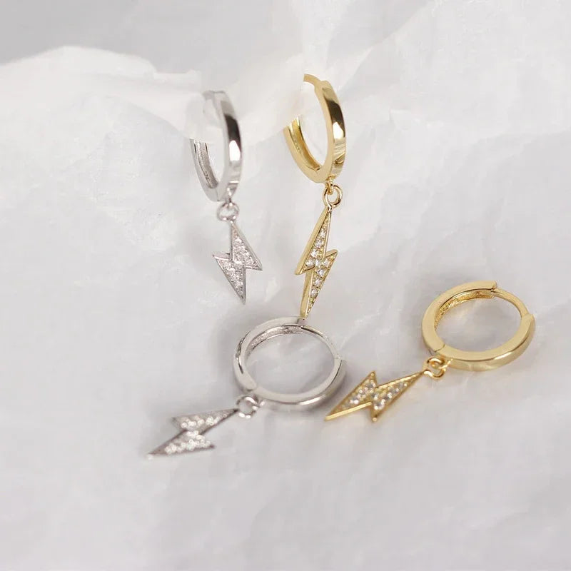 Trustdavis Minimalist 925 Sterling Silver Sweet Lightning CZ Charm Drop Earring For Women Wedding Party Jewelry Gift DA491-L