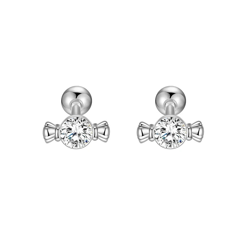 TrustDavis Real 925 Sterling Silver Fashion Sweet Cute Zirconia Candy Screw Earrings for Women Girls Jewelry Gift DS4712
