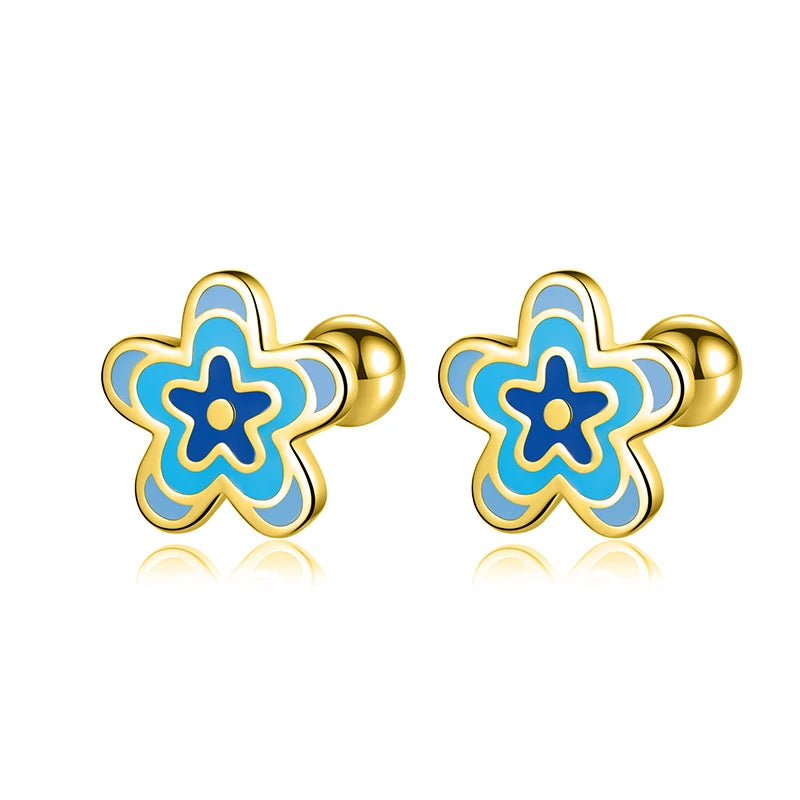 TrustDavis Girls Real 925 Sterling Silver Sweet Drip Glue Flower Stud Earring Gift for Women Girl Fine Jewelry Gift DB1429