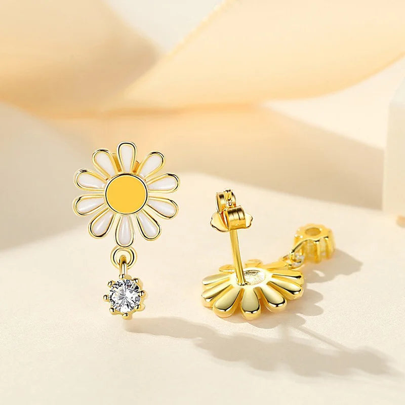 TrustDavis 925 Sterling Silver Women's Fashion Simple Daisy Zirconia Stud Earrings for Women Girls Jewelry Gift DS4412