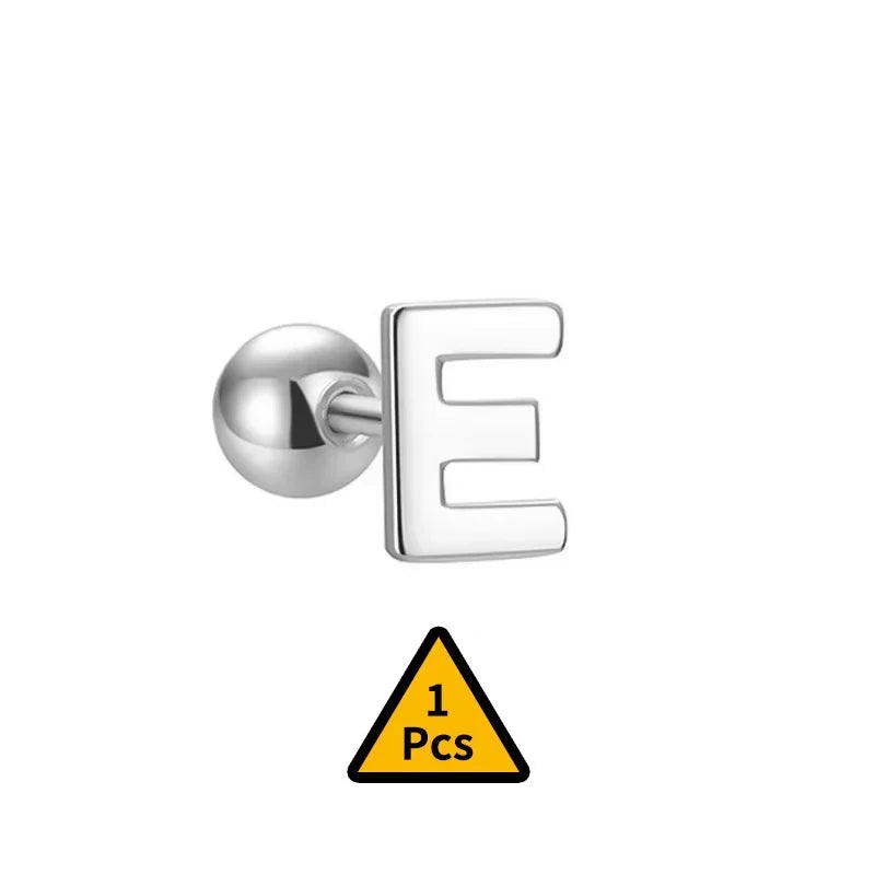 TrustDavis Real 925 Sterling Silver Stud Earrings 26 Letter CZ Screw Beads For Women Children Baby Minimalist Jewelry DA2559