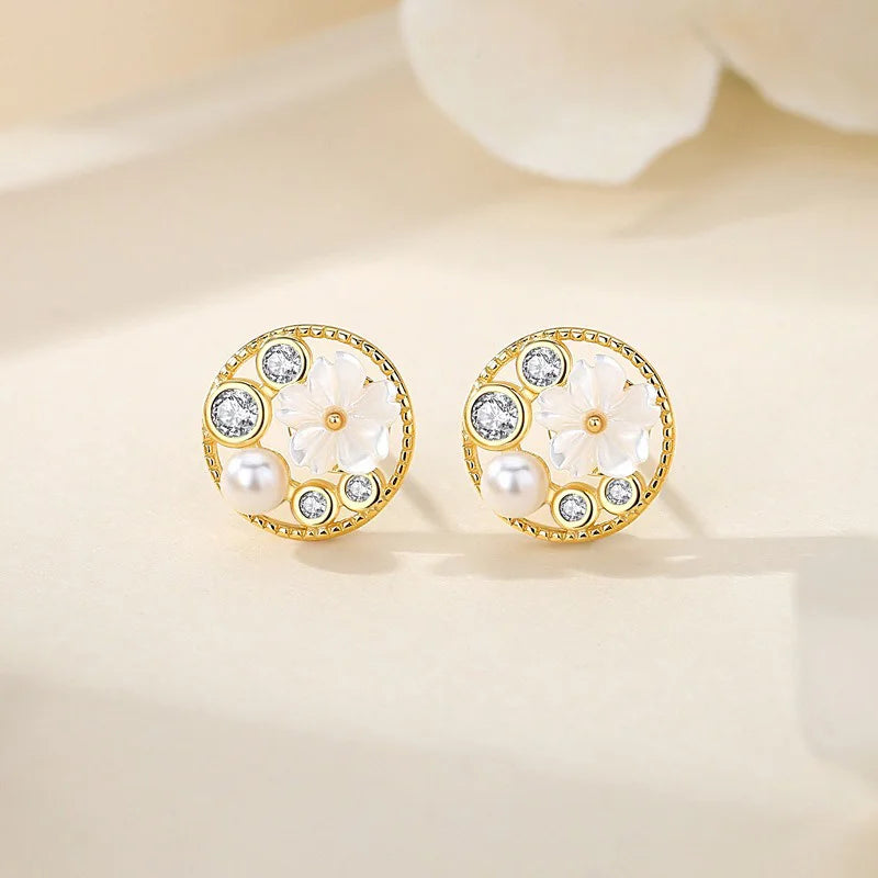 Sweet Circle Sakura Pearl Earrings DS4369