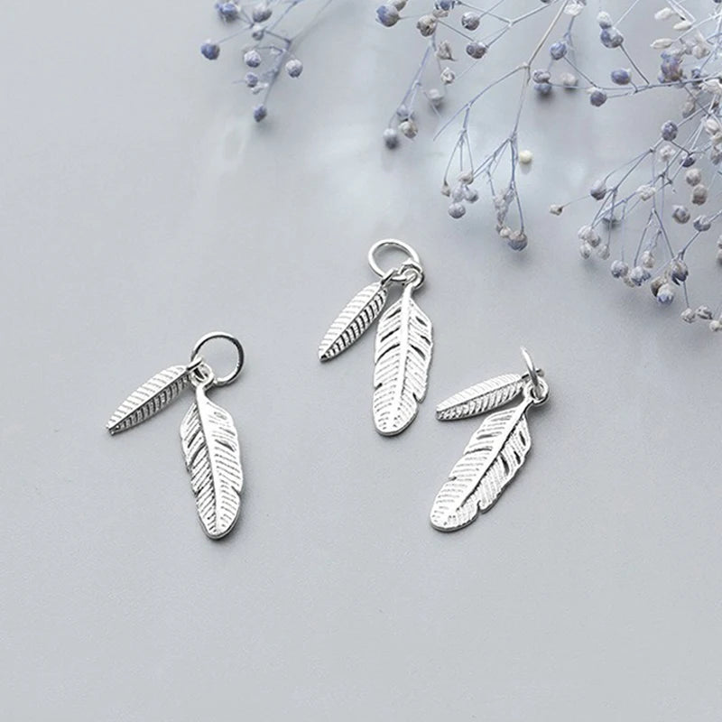 TrustDavis New Real 925 Sterling Silver Personality Double Feathers Charm Pendant Handmade DIY Accessories Wholesale DZ1716
