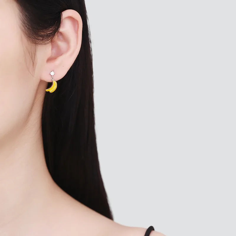 Trusta Genuine Fashion 925 Sterling Silver Sweet Cute Little Fruit Banana Earring for Women Girl Wedding Jewelry Gift DS4131