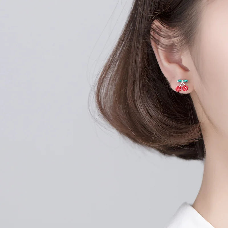 Trusta Genuine 925 Sterling Silver Fashion Sweet Red CZ Cherries Stud Earring For Women Wedding Silver 925 Jewelry Gift DA600