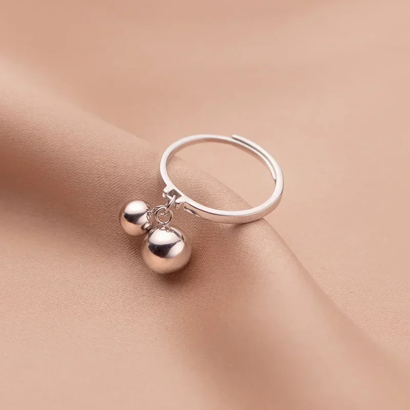 TrustDavis Real 925 Sterling Silver 2022 Sweet Small Big Beads Opening Ring For Fashion Women Wedding Party Fine Jewelry DE0131