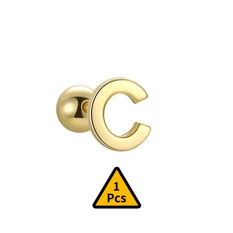 TrustDavis Real 925 Sterling Silver Stud Earrings 26 Letter CZ Screw Beads For Women Children Baby Minimalist Jewelry DA2559