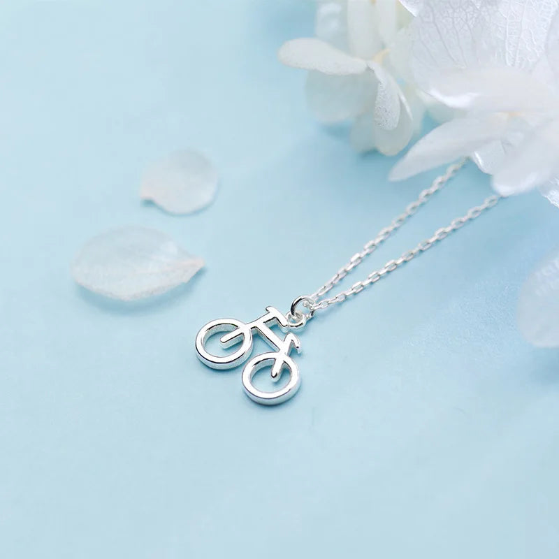 TrustDavis 100% 925 Solid Sterling Silver Jewelry Bicycle Bike Pendant Fashion Necklace Girl Friend Birthday Gift Lady DS1271