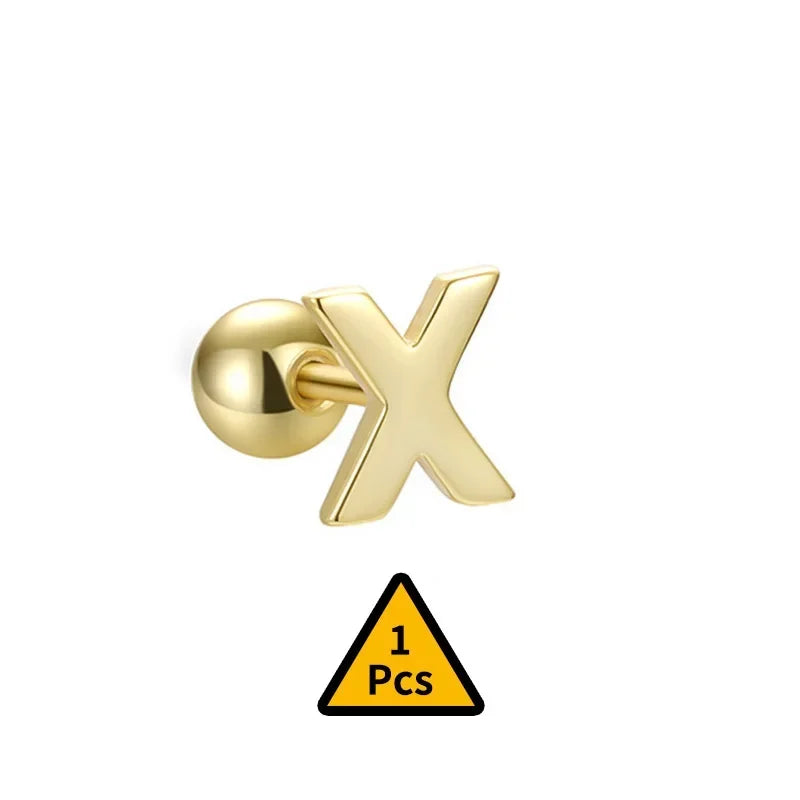 TrustDavis Real 925 Sterling Silver Stud Earrings 26 Letter CZ Screw Beads For Women Children Baby Minimalist Jewelry DA2559