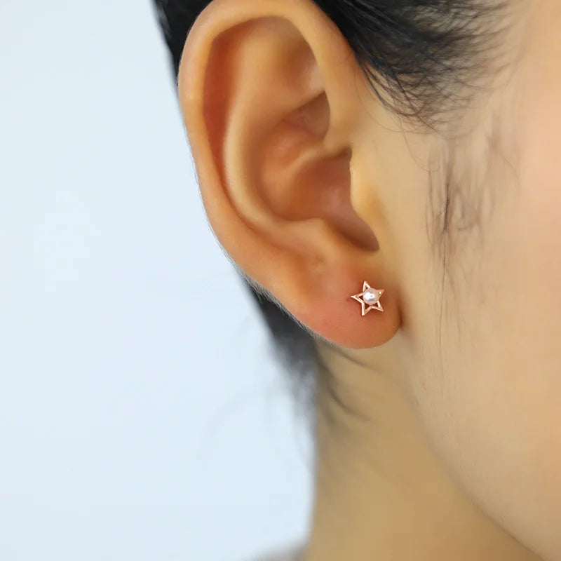 Star Pearl Screw Stud Earrings DA1908