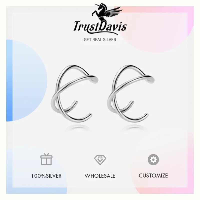 Trusta 100% 925 Sterling Silver Contracted Twist Ear Cuff Clip On Earrings For Women Girl Without Piercing Earings Jewelry DA457