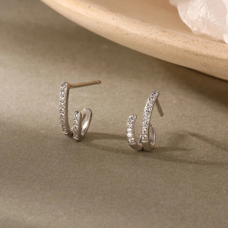 TrustDavis Real 925 Sterling Silver Women's Fashion Stud Earrings Circle Gold Zirconia Earrings for Women Gift Jewelry DS4467