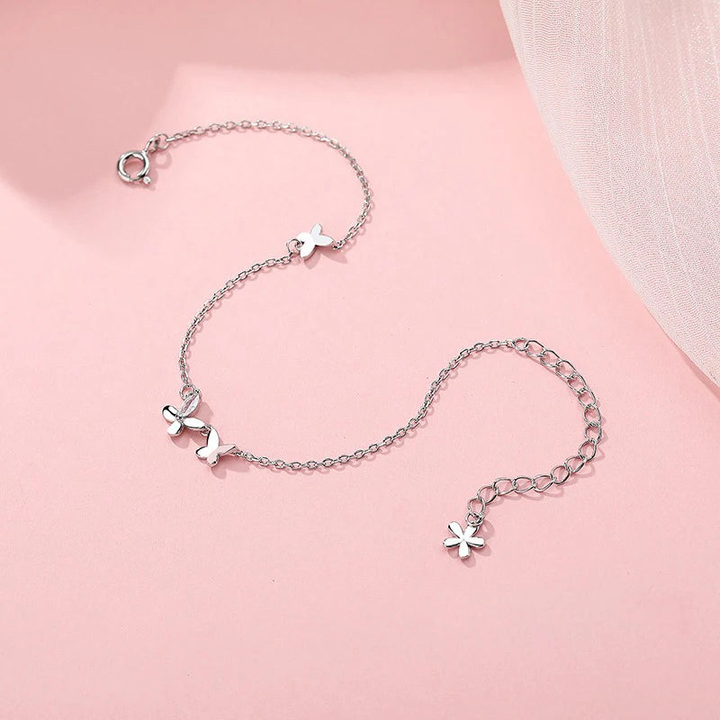 TrustDavis 100% 925 Sterling Silver Fashion Women's Jewelry Double Layer Butterfly Bracelet For Wife Best Firend Gift DS4183