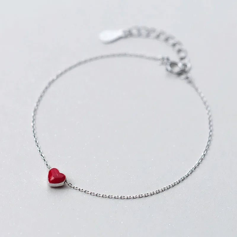 100% 925 Sterling Silver Fashion Love Red Heart Bracelet DS309