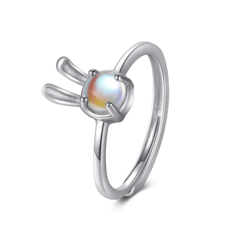 TrustDavis S925 Solid Sterling Silver Sweet Rabbit Cocktail Opening Ring for Women Grils Party Fine Jewelry Wholesale DS3839