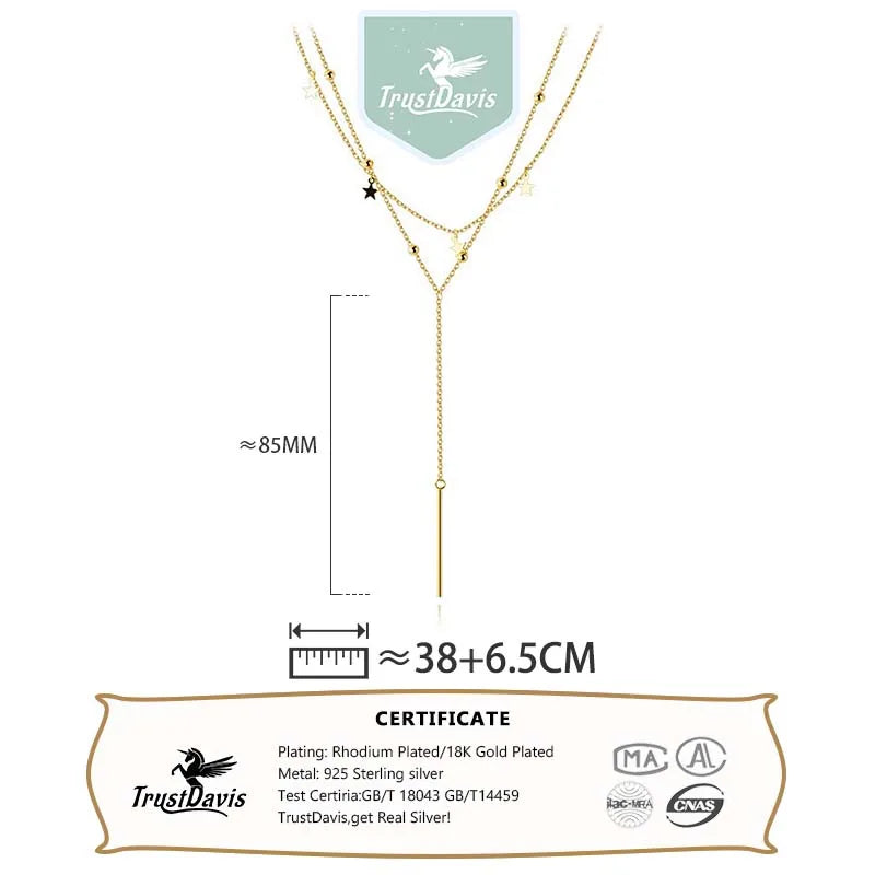 TrustDavis Genuine 925 Sterling Silver Classic Luxury Star Necklace for Women Wedding S925 Necklace Jewelry DA3231