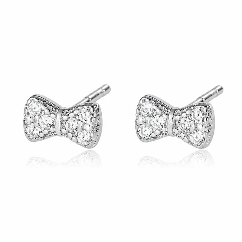 Round and Bow Zircon Stud Earrings DS4914