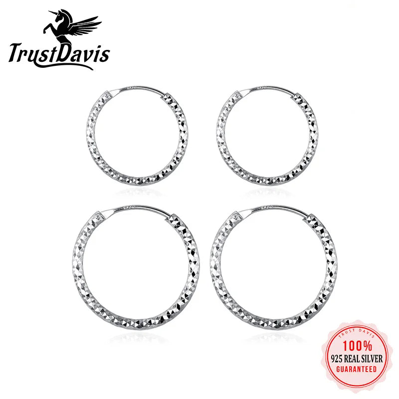 TrustDavis Real 925 Sterling Silver Shiny Hoop Earrings for Women Office Lady Girls Fine 925 Jewelry Wholesale DS3606