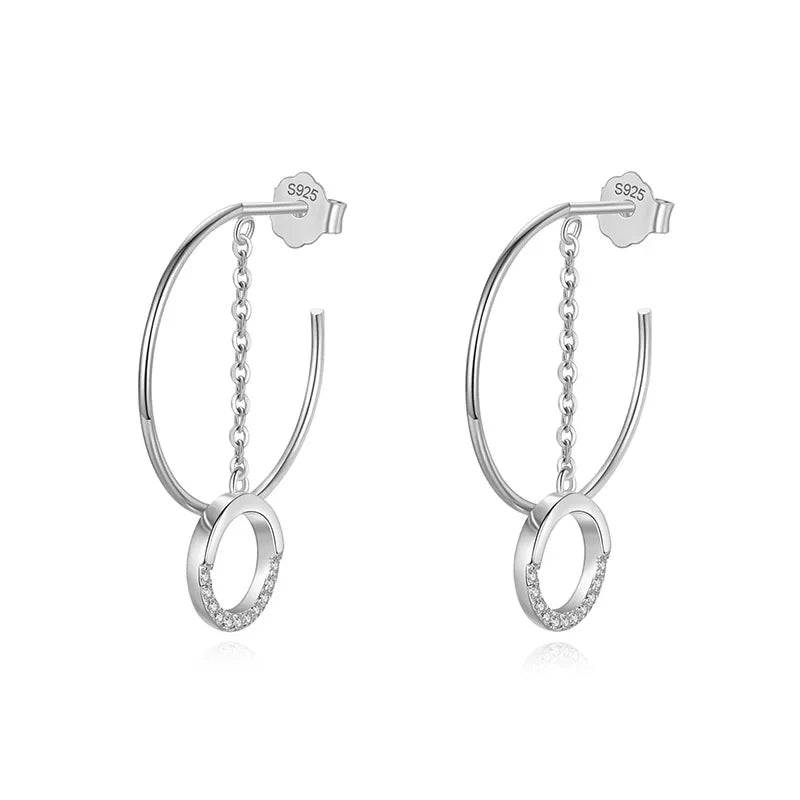 TrustDavis Real 925 Sterling Silver Fashion Semicircle Round Tassel Stud Earrings For Women Wedding Party Fine Jewelry DA2506