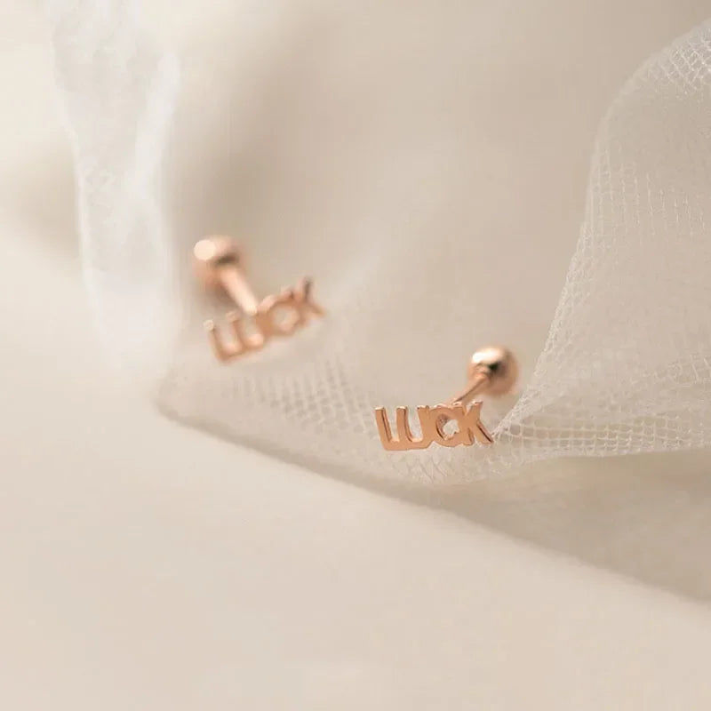 TrustDavis Real 925 Sterling Silver Fashion Sweet Square Luck Screw Stud Earrings For Women Children Fine Jewelry Gift DB1324