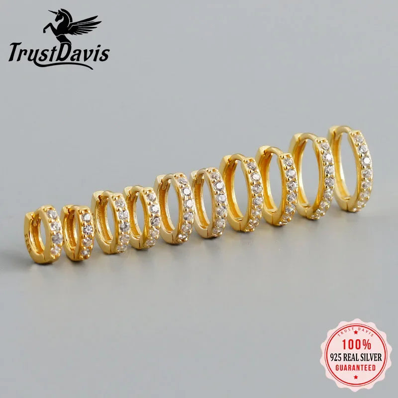 TrustDavis Luxury 925 Sterling Silver Fashion White Zircon Charm Hoop Earring For Fashion Women Wedding Party Jewelry DA2725