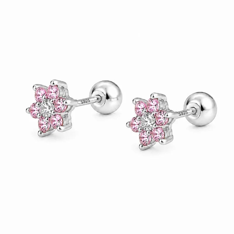 Pink Flower Zircon Earrings for Women Daily Wear Jewelry Gift DS4963