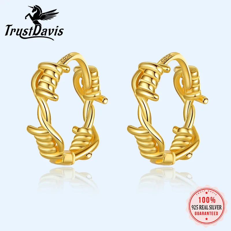 TrustDavis Real 925 Sterling Silver Hoop 2022 Fashion Sweet Twist Charm Hoop Earrings For Women Office Lady Fine Jewelry DG0104