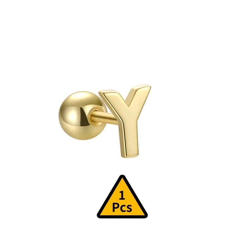 TrustDavis Real 925 Sterling Silver Stud Earrings 26 Letter CZ Screw Beads For Women Children Baby Minimalist Jewelry DA2559