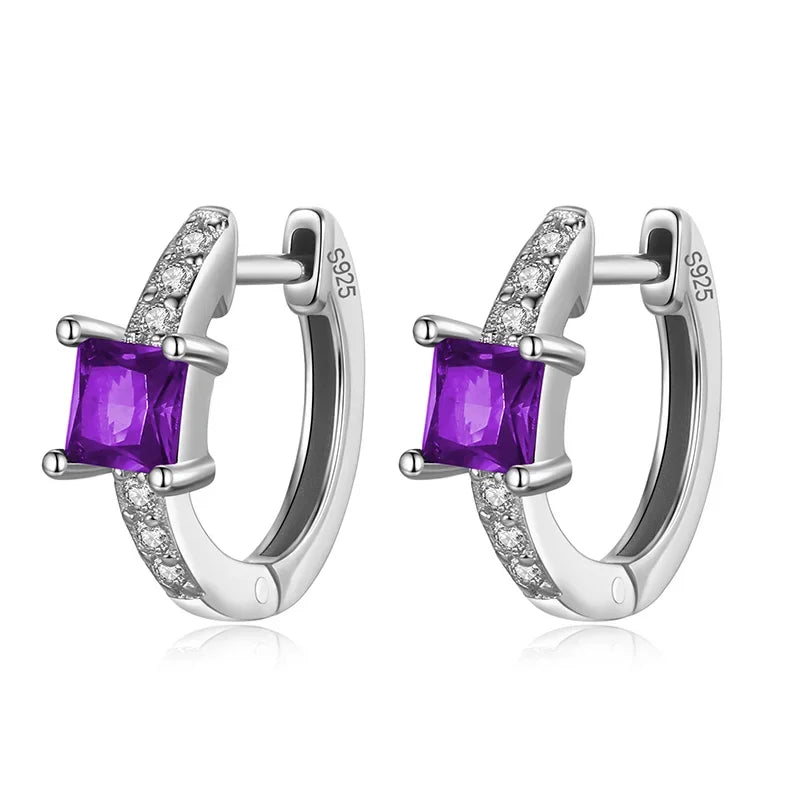 TrustDavis Real 925 Sterling Silver Bohemian Fashion Square Colour CZ Charm Hoop Earring For Women Wedding Fine Jewelry DA2721