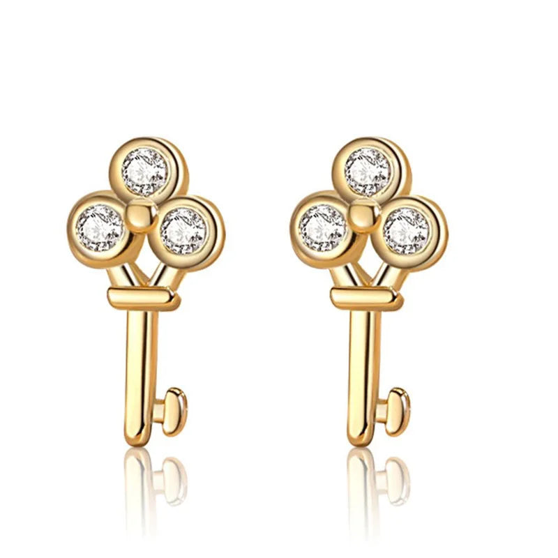 TrustDavis 925 Sterling Silver Women's Earrings Fashion Simple Key Zirconia Stud Earrings for Women Girls Jewelry Gift DS4358