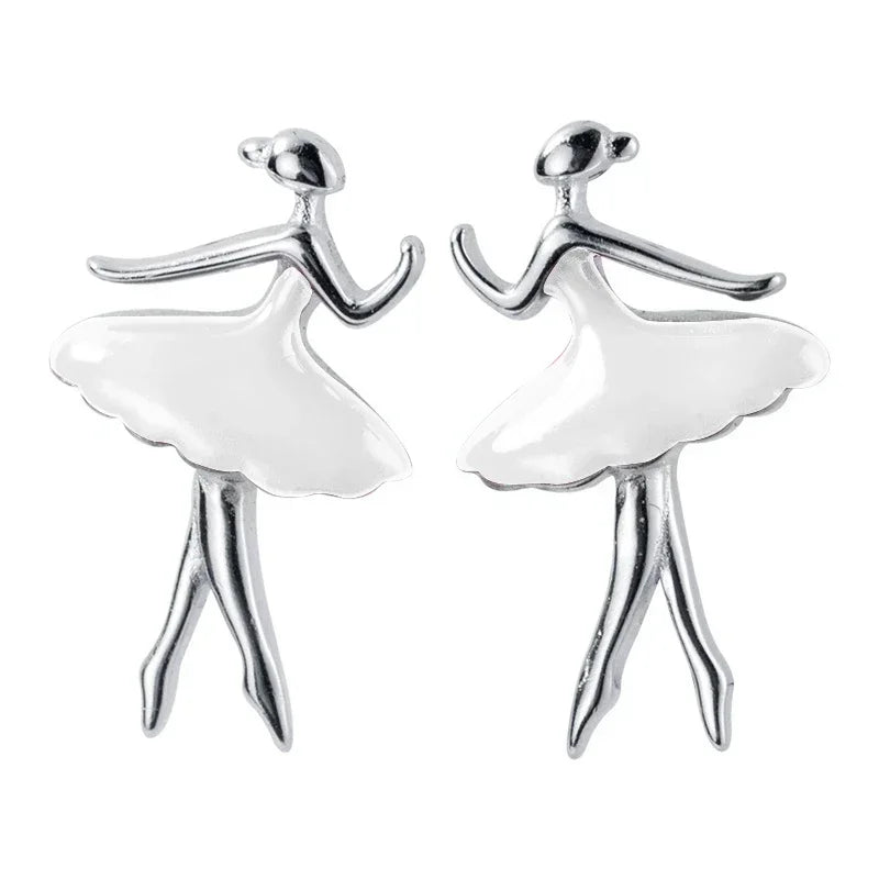TrustDavis 925 Sterling Silver Color Glaze Ballet Dancer Stud Earrings For Women Wedding Party Valentine's Day Gift Jewelry DA38