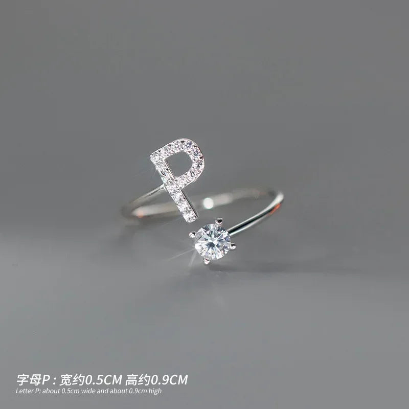 TrustDavis Real 925 Sterling Silver Rings For Women Wedding Party Jewelry 26 Letter Clear CZ Opening Ring Fine Jewelry DA3121