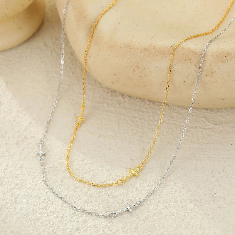 TrustDavis Real 925 Sterling Silver Fashion Cross-shaped collarbone layered necklace for Women Girls Gift Fine Jewelry DS4689