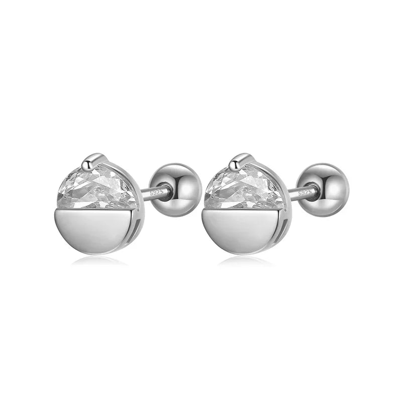 TrustDavis Real 925 Sterling Silver Semicircle CZ Screw Stud Earrings For Women Children Baby Girls Kid Minimalist Jewelry DS931