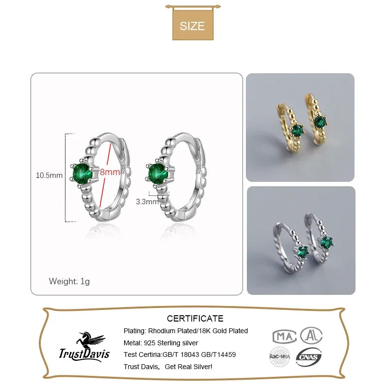 Trustdavis Real 925 Sterling Silver Fashion Colorful Zircon Charming Small Earrings For Women Rock Unisex Party Jewelry DA2645