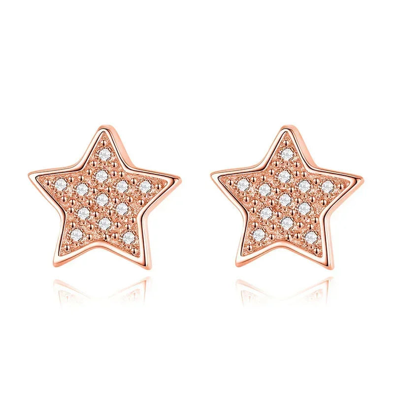 TrustDavis Genuine 925 Sterling Silver Sweet Dazzling Cute Star CZ Stud Earrings For Women Wedding Jewelry Gift DS2185