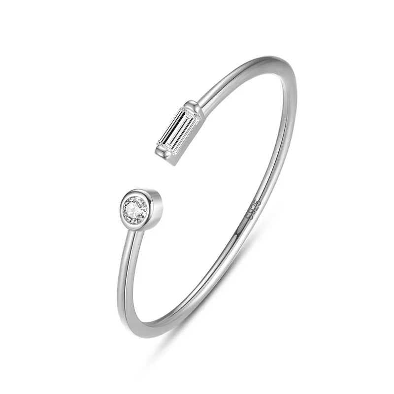 TrustDavis Real 925 Sterling Silver 18K Gold Square Round CZ Opening Rings For Women Wedding Anniversary Fine Jewelry DE0041