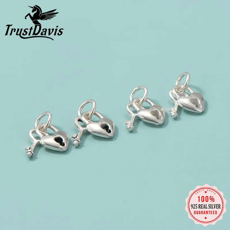 TrustDavis 925 Sterling Silver Fashion Classic Heart Lock & Key Pendant DIY Necklace Bracelet Accessories Fine Jewelry DZ1852
