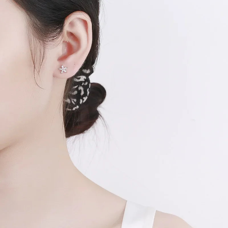 Flower Shiny CZ Bead Screw Stud Earrings For Women Wedding Fine Jewelry DA2491