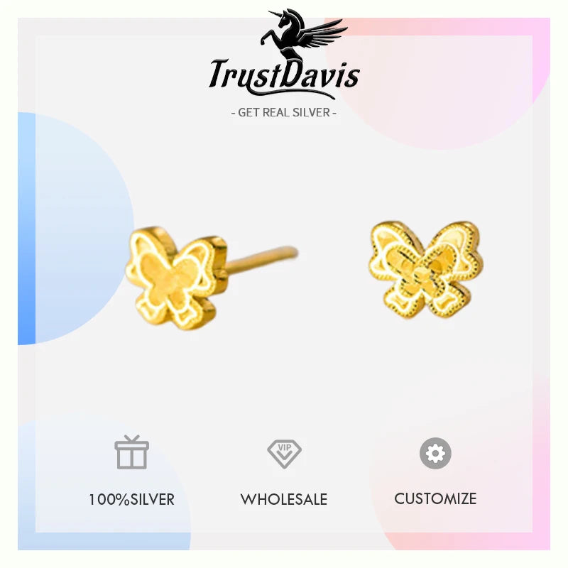 TrustDavis Real 925 Sterling Silver Fashion Sweet Butterfly Stud Earrings for Women Wedding Valentine's Day Fine Jewelry DS4176