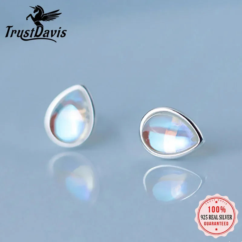 TrustDavis Real 925 Sterling Silver Synthetic Coloured Glaze Water Drop Charm Stud Earrings For Women Wedding Fine Jewelry DB390