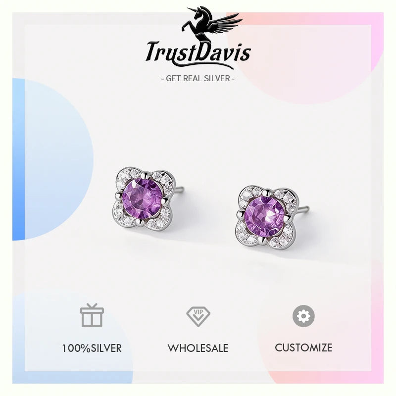 Purple Zircon Flower Silver Earrings DS4874