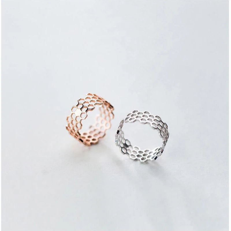 925 Sterling Silver Fashion 8mm Width Polygon Rings DS916