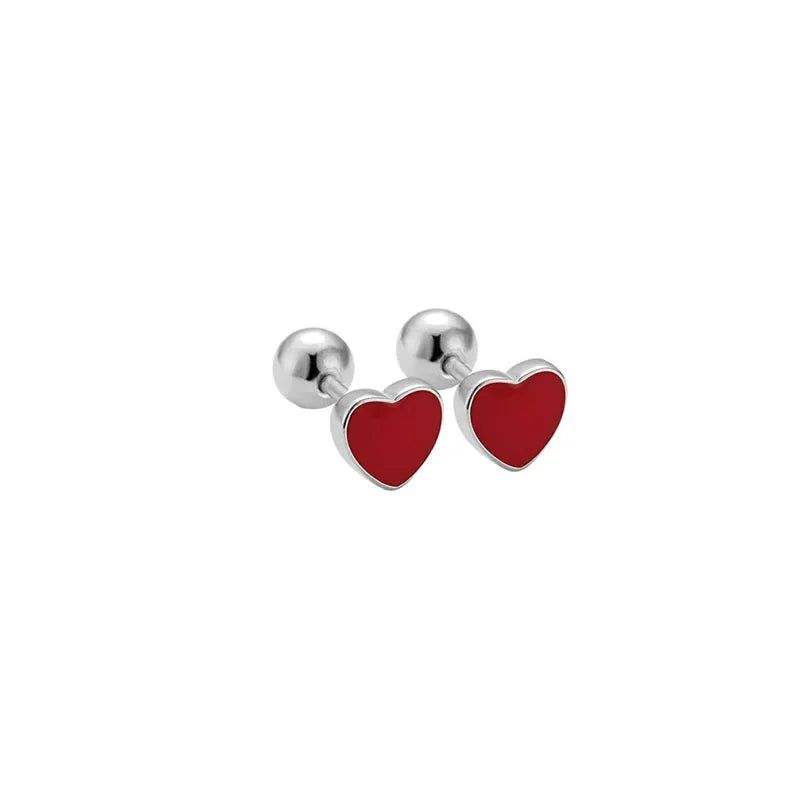 TrustDavis Real 925 Sterling Silver Romantic Heart Bead Screw Stud Earrings For Women Wedding Minimalist Fine Jewelry DS1155