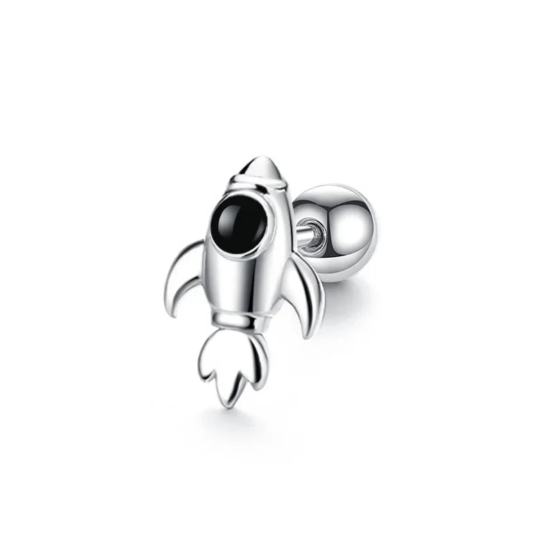 TrustDavis Real 925 Sterling Silver 2022 Sweet Astronaut Rocket Screw Stud Earrings For Daughter Girls Gift Fine Jewelry DG0062