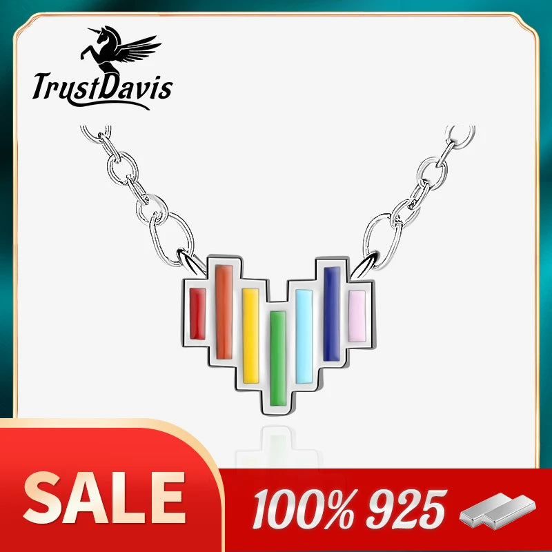 TrustDavis Real 925 Sterling Fashion Sweet Romantic Colour Heart Love Clavicle Necklace For Women Wedding Party Jewelry DA1576