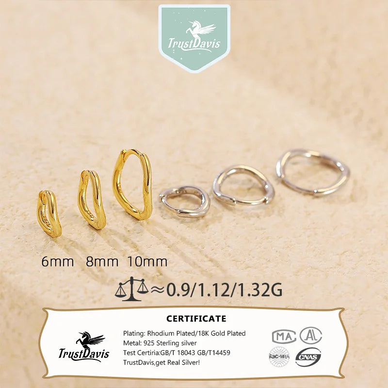 TrustDavis Real 925 Sterling Silver Women's Fashion Simple Wavy Irregular Earrings for Women Girls Gift Fine Jewelry DS4699