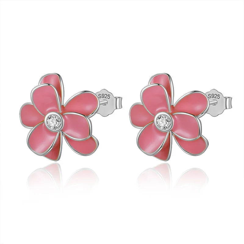 Trustdavis Real 925 Sterling Silver Earrings Sweet Colour Flower CZ Stud Earrings For Women Wedding Party Fine Jewelry DF221