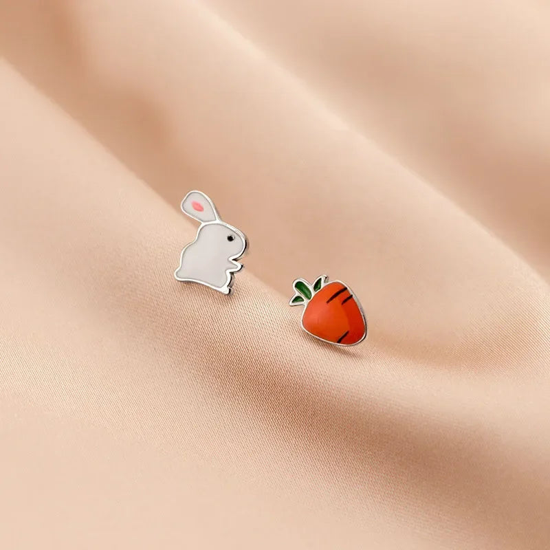 TrustDavis Real 925 Sterling Silver Fashion Cute Small Glaze Rabbit Turnip Stud Earrings Gift For School Girls Teen Lady DS155